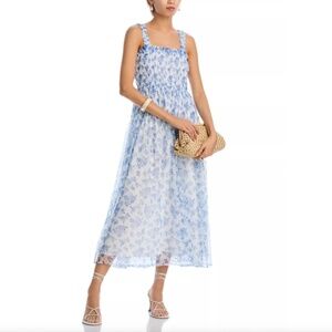 NEW! Bloomingdale's AQUA Midi Dress Sleeveless White Blue Floral Small - $118